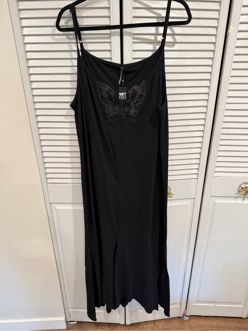 Dangerfield Black Maxi Slip Dress with Butterfly Embroidery